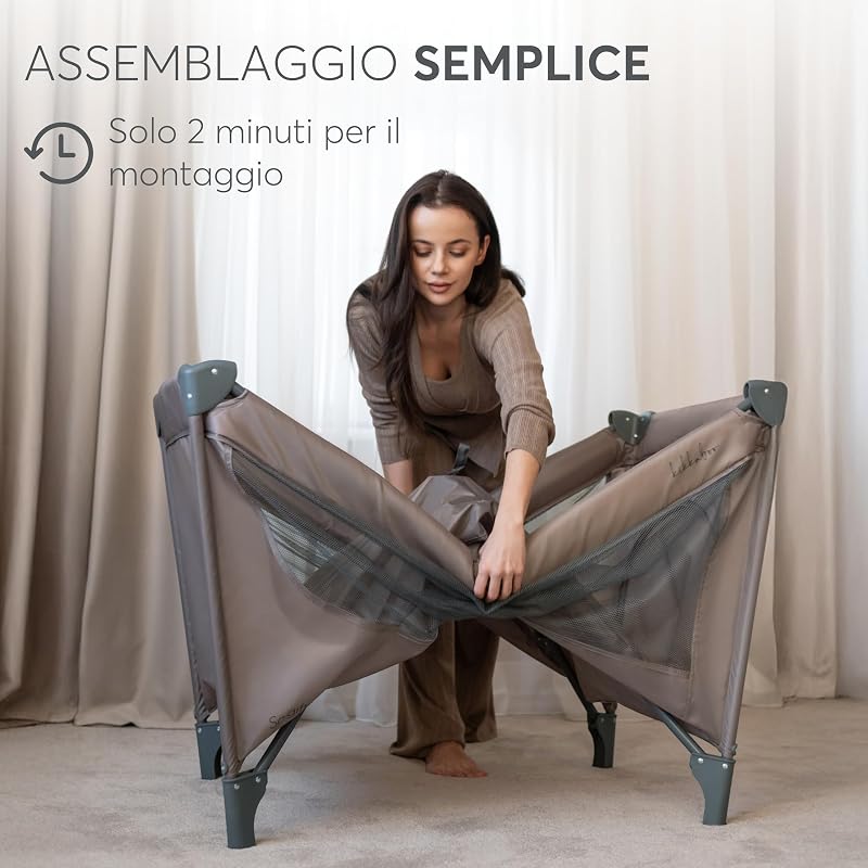 KikkaBoo Lettino da Campeggio SO GIFTED 2026, Culla Neonato da Viaggio 120x60 cm, Fino a 15 kg, Pieghevole, Portatile e Compatto, Borsa da Trasporto, Grigio Scuro