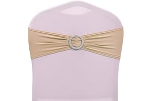 MDS-MEGADECORSUPPLY MDS Halloween Spandex Chair Sashes with Slider Buckle - 100 Pack, Universal Fit Elastic Stretch Chair Bands Ties for Haunted Banquets, Spooky Parties, Witchy Weddings & Events Decor - Champagne Gold