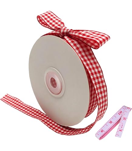 10 Mini Nœuds Ruban Satin Vichy Rouge Et Blanc - 1,5 Cm - Neuf