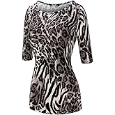 SSOULM Women's 1/2 Sleeve T-Shirt - Slim Fit Stretchy Crewneck Top