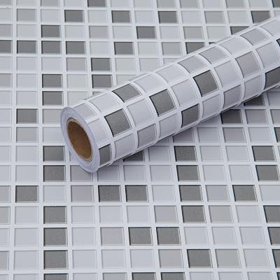 Fantasnight Mosaic Tile Stickers 40x500cm Self-Adhesive Vinyl Wall Tiles Grey