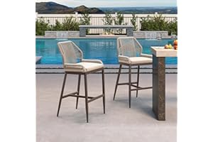 PURPLE LEAF Patio Sunbrella Bar Stools 28" H Set of 2 Handwoven Wicker Bar Height Stool Modern Aluminum High Bar Chairs Outdoor Wicker Barstools with Back and Cushion for Kitchen Pool Island