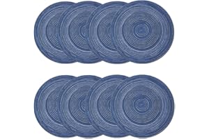 PIGCHCY Round Placemats Set of 8 Round Table Placemats Braided Cotton Place Mats 15 inch for Kitchen Dining Table Holiday Party (Blue)
