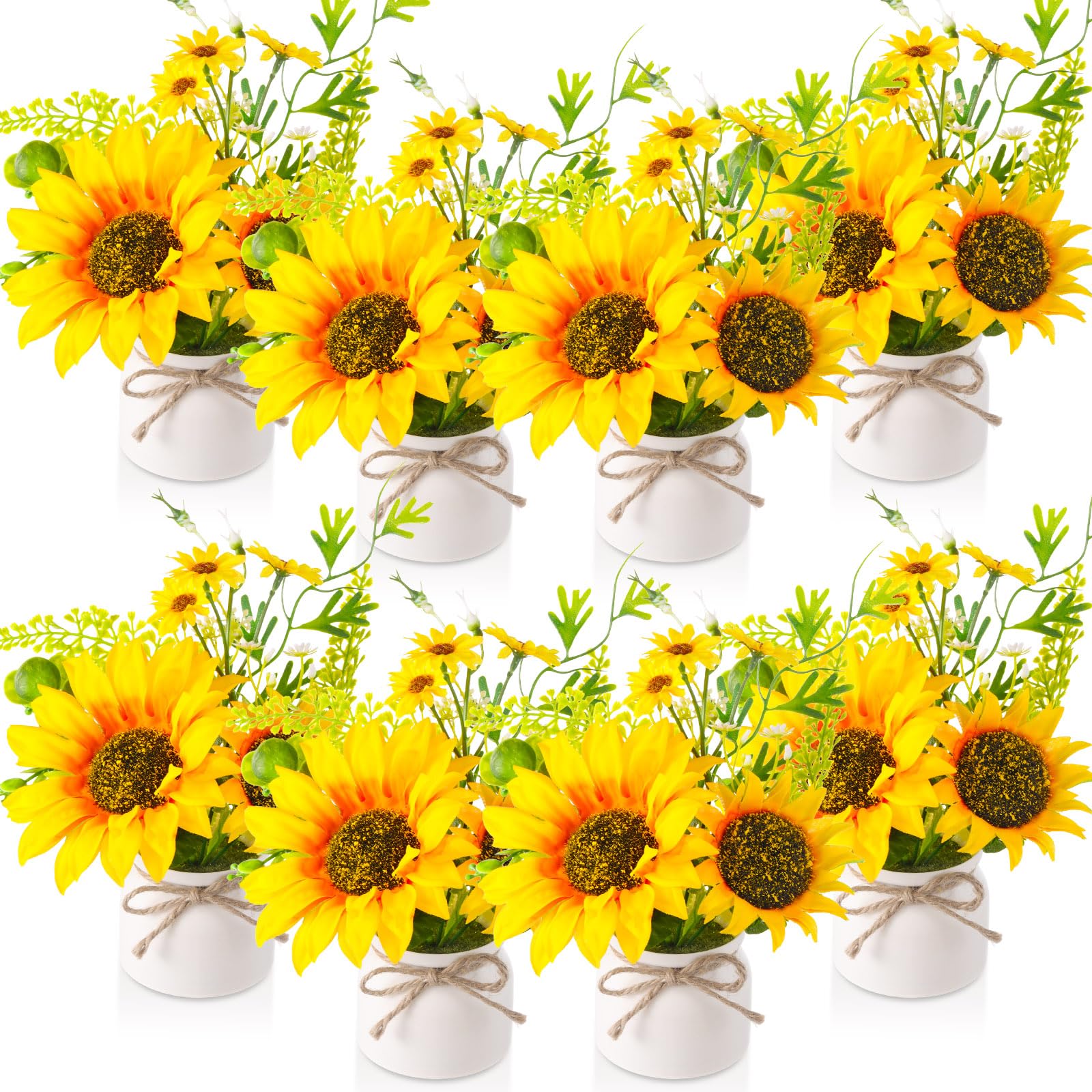 Zeyune 8 Pcs Artificial Sunflower Potted Plants Rustic Silk Sunflowers ...