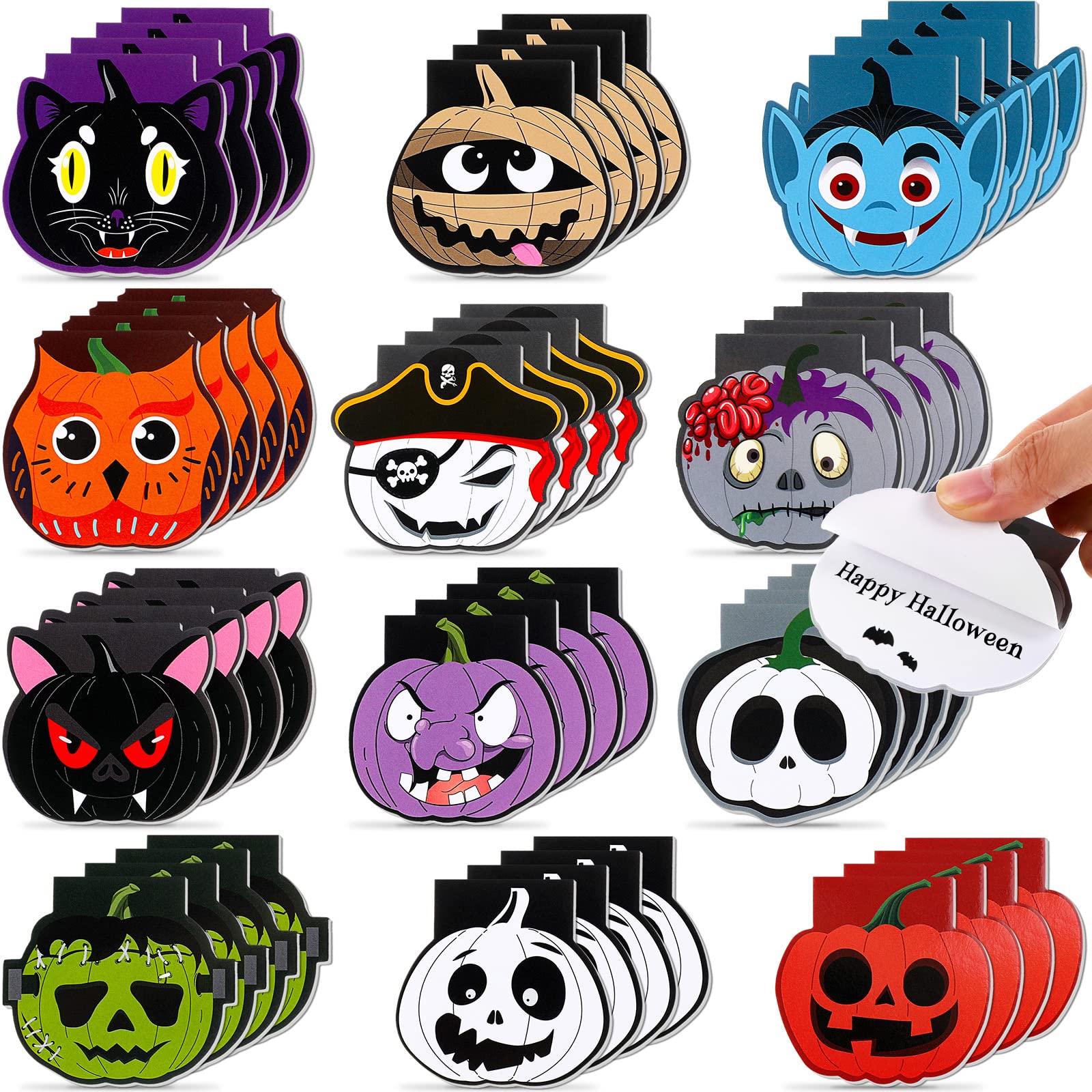 Sinmoe 48 Pieces Halloween Mini Notepads Bulk Spooky Character Pumpkin Halloween Notebooks Note Pads for Treat Party Favors Goodie Bag Stuffers Filler Gift Prize, 12 Designs