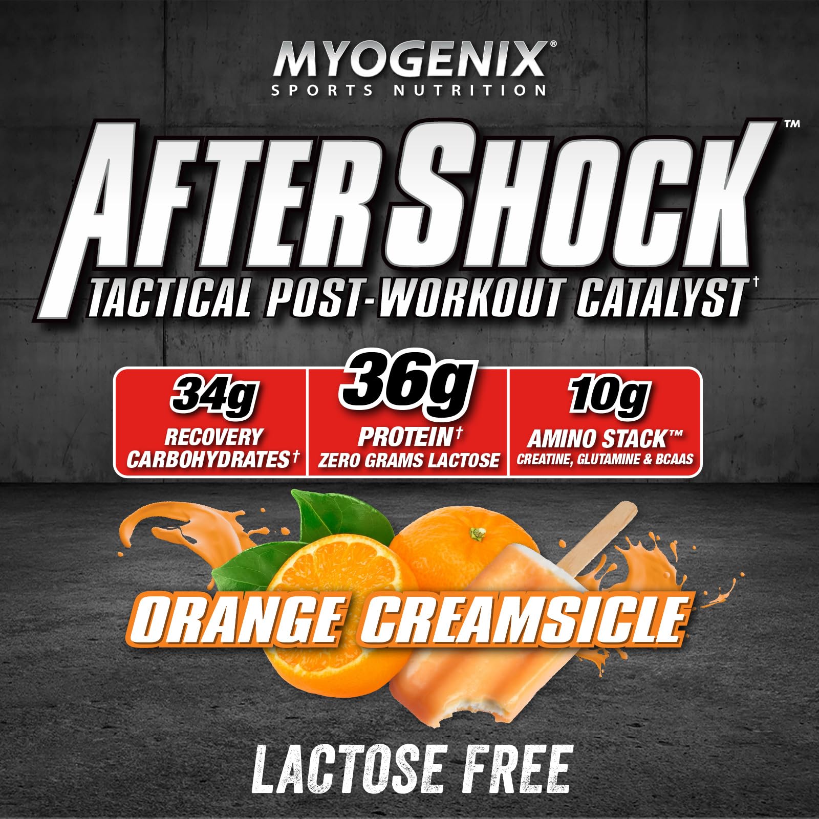 Myogenix Aftershock Post Workout, Unlimited Muscle Growth | Anabolic Whey Protein | Mass Building Carbohydrates | Amino Stack Creatine and Glutamine Plus BCAAs | Orange Avalanche - 2.64 LBS