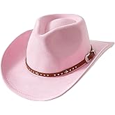 Jastore Faux-Suede Kids Boys Girls Wide Brim Western Cowboy Cowgirl Hat with Leather Buckle Blet Toddler Felt Fedora Hats