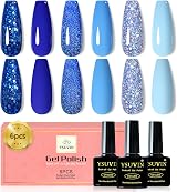 Yueshop 6 Colors Blue Gel Nail Polish Set Glitter Ocean 8ml Each view 1