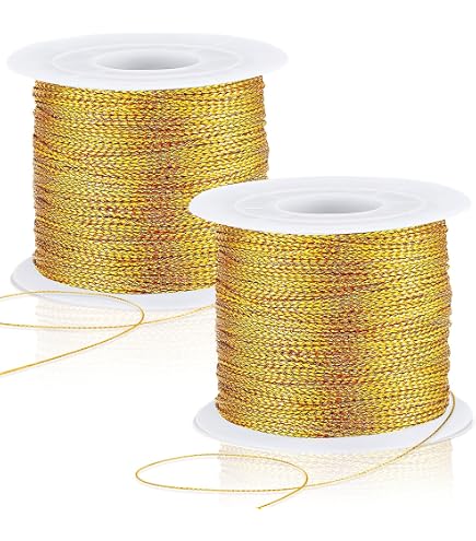 Fil Doré Et Argenté De Noël 200m | Corde Métallique Brillante Pour Décorations, Emballage Cadeaux, Bricolage | Diamètre 1mm, Rouleaux De 100m Chacun, Facile à Couper