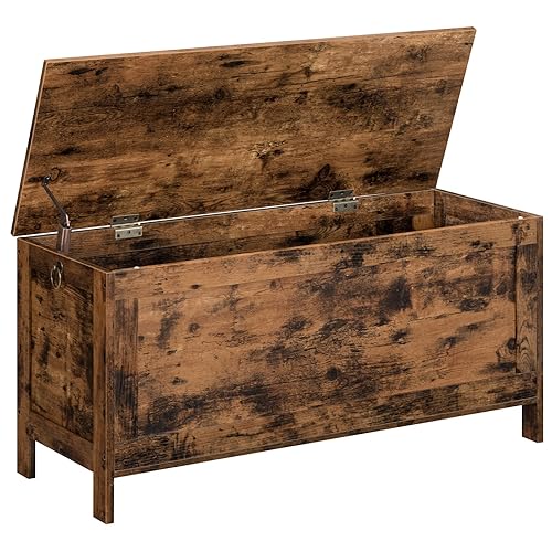 HOOBRO Storage Chest Trunk, Wooden Storage Box, Large Toy Chests with Lid, Toy Box Organizer Unit, Bed End Storage Bench, Shoe Bench, Entryway, Hallway, Bedroom, Rustic Brown EBF100CW01