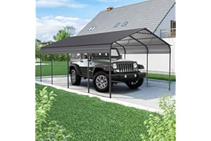 IBRACCIENI 12x20 FT Heavy Duty Carports, Outdoor Car Tent Garage with Galvanized Steel Roof and Frame, Weather-Resistant Steel Car Shelter Canopy, Expanding Garage Space for Backyard, Patio,Grey