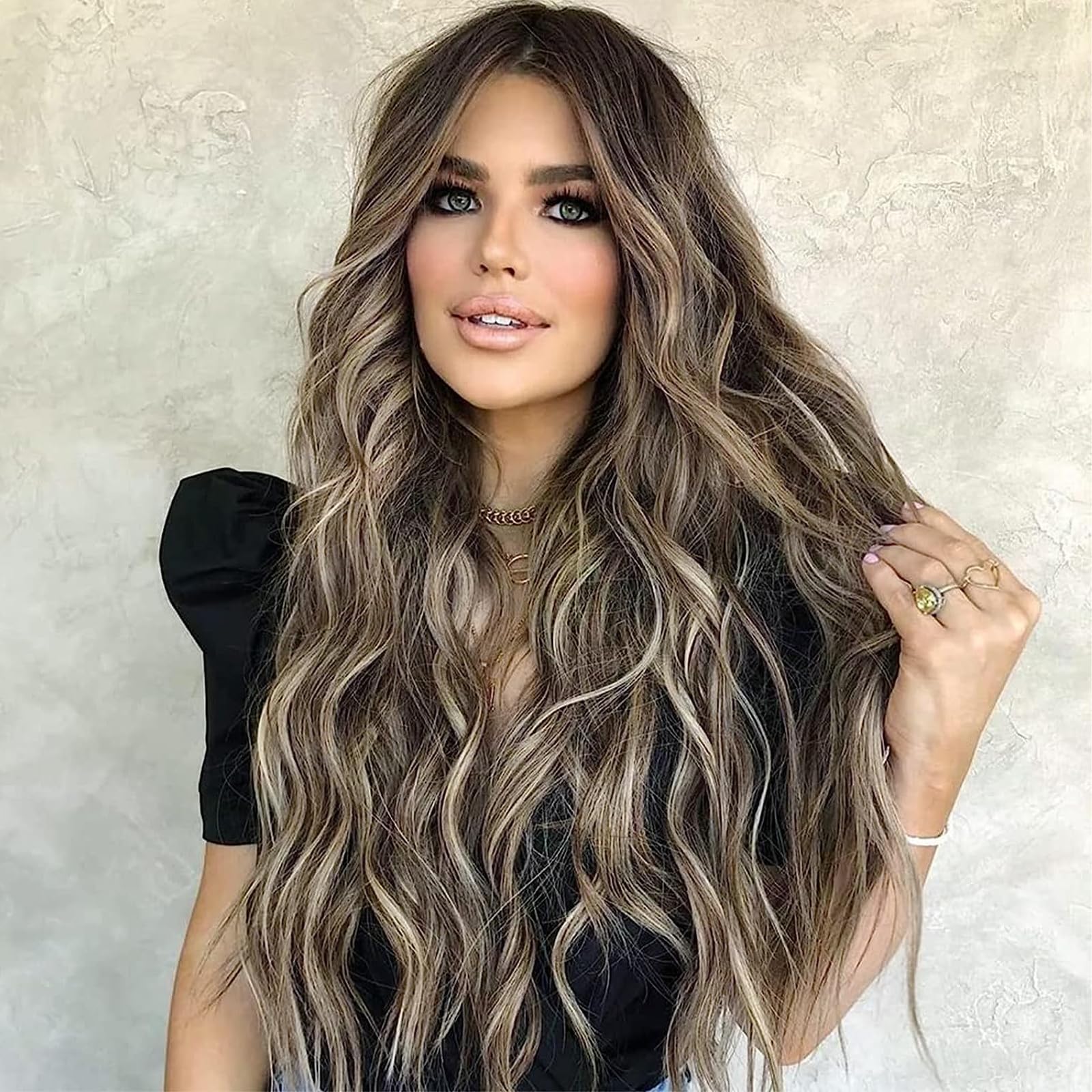 Photo 1 of AISI QUEENS Long Wigs for Women Wavy Ombre Wig Middle Part Ash Brown and Bleach Blonde Curly Wigs Natural Looking Hair Replacement Wigs for Party Daily Use