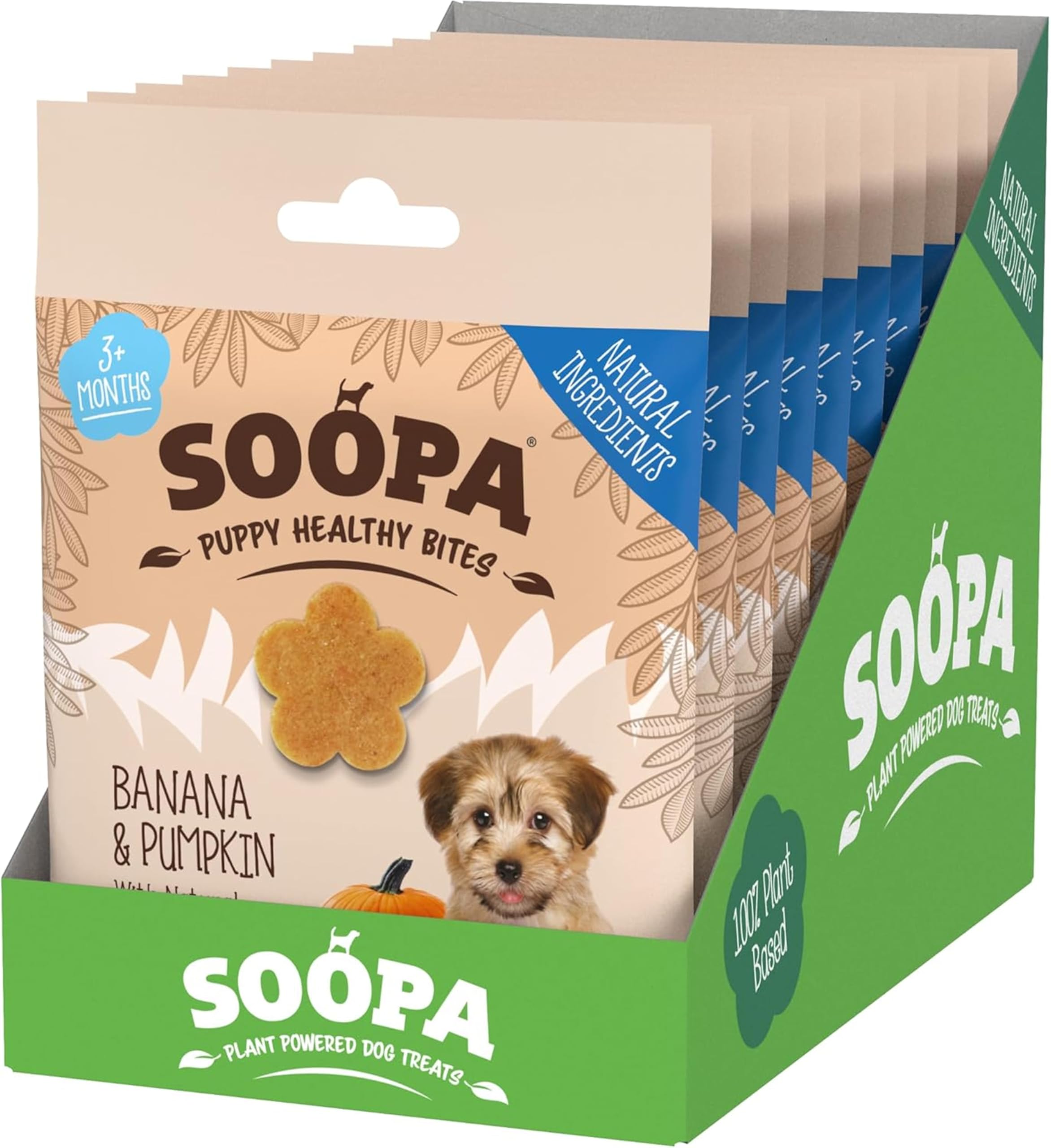 Soopa Banana & Pumpkin Puppy Healthy Bites 10-Pack - Mini, Human-Grade, Grain-Free, Natural Dog Treats for Puppies & Small Dogs - Soft Puppy Training Treats, Low Calorie, Superfood, Vegan, 10 x 50 g