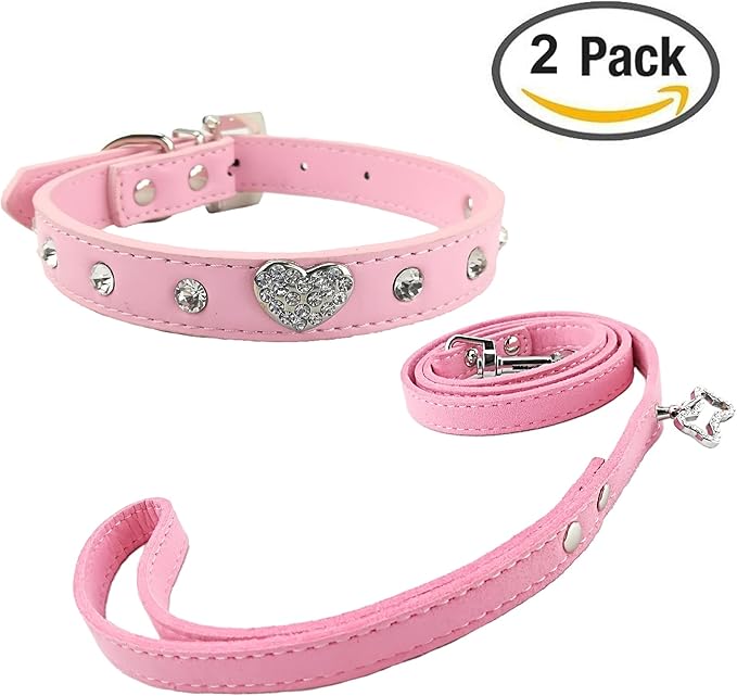 Newtensina Mode Diamante Hundehalsband und Leine Set Niedliches Herz
