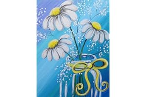 Lophomie Flowers Diamond Art Painting Kits for Adults Daisy Diamond Painting Art Kits for Beginner,5D Round Full Drill White Flower DIY Diamonds Gem Art Kits for Home Wall Decor 12x16 Inch.