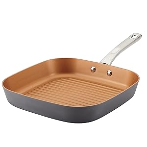 Ayesha Home Collection Hard Anodized Aluminum Deep Square Grill Pan, 11.25-Inch