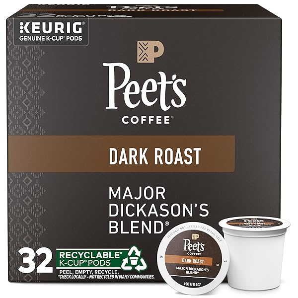 PEET’S COFFEE, MAJOR DICKASON’S BLEND – DARK ROAST COFFEE – 32 K-CUP PODS FOR KEURIG BREWERS (1 BOX OF 32 K-CUP PODS)