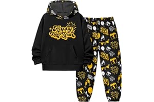 MIGU Boys Clothes Smiley Face Print Sweatshirt Hoodie For Boys Sweatpants Fall Outfit 2Pcs Sweatsuit