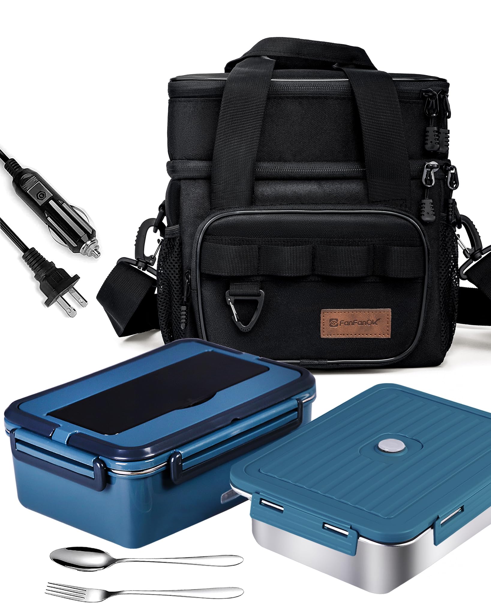 Photo 1 of **PARTIAL SET MISSING PIECES** FanFanOK Electric Lunch Box Food Heater 80W Portable Food Warmer with 1.8L Stainless Steel Container for Car Truck Home Work Adults,12V 24V 110V Loncheras Electricas para Calentar Almuerzo