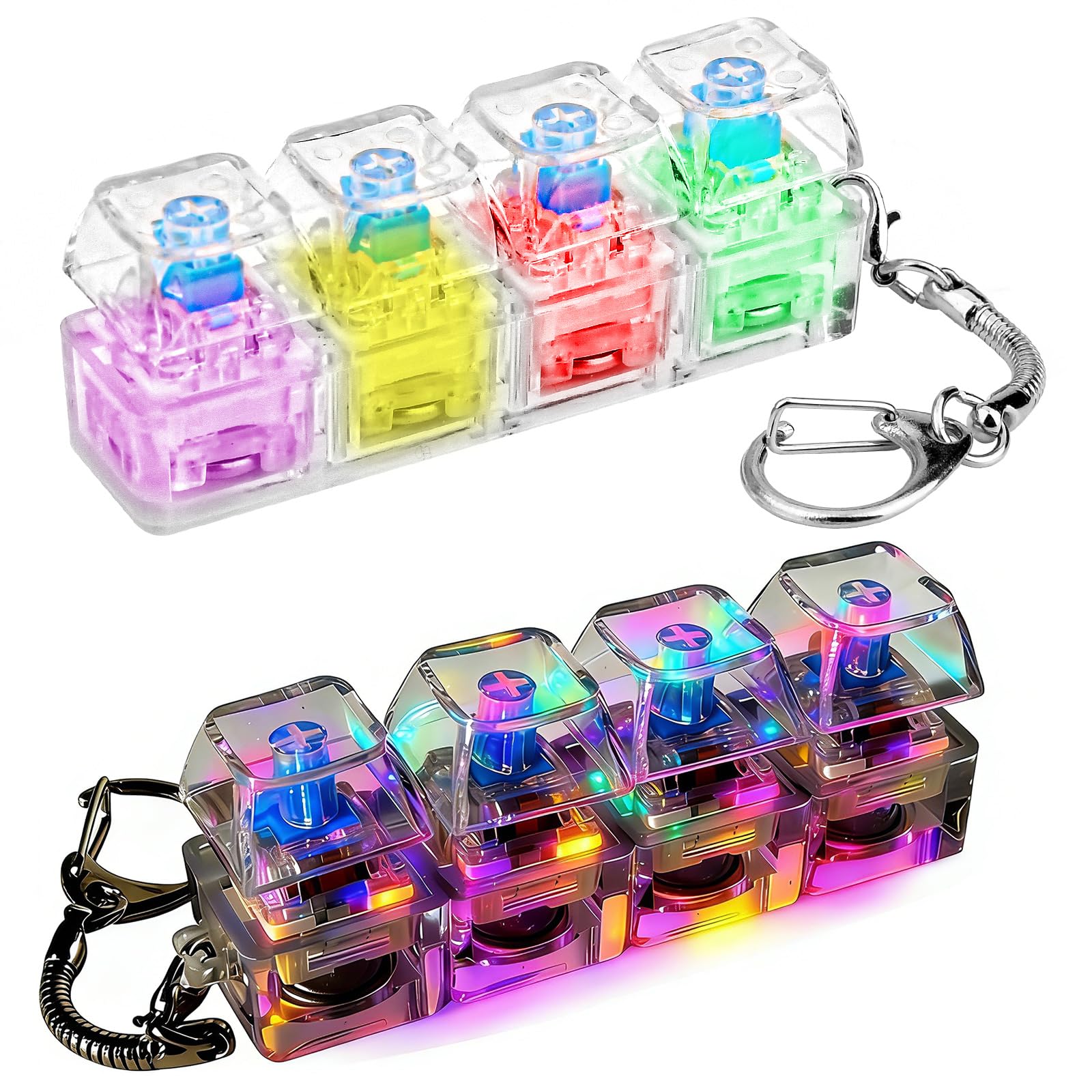 2PCS Keyboard Fidget Toy Light Up, 4 Button Clicker Fidget Toy, Mini Portable Keyboard Clicker Fidget Toy, Anxiety Relief, Easter and Birthday Gifts for Adults and Children, For Office, School, Travel