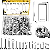 Mywish 2200Pcs M2 M3 M4 M5 Metric Screw Assortment Kit, 304 Stainless Steel Hex Bolts, DIY Bolts & Nuts & Spring Flat Washers