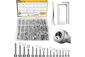 Mywish 2200Pcs M2 M3 M4 M5 Metric Screw Assortment Kit, 304 Stainless Steel Hex Bolts, DIY Metric Bolts & Nuts & Spring Flat Washers, Anti Rust Metric Bolt Assortment, with Hex Wrenches for 3D Printer