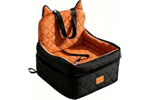 CABZOON Dog Car Seat for Small/Medium Dogs Up to 35lbs,Elevated Cushion Fits in Front/Back Seat,Travel Safety Per Car Bed with Washable Removable Cover, Storage 2 Pockets Black-Orange
