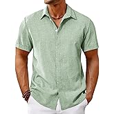 Runcati Mens Short Sleeve Linen Shirts Button Down Casual Texture Summer Beach Wedding Tops