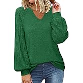 Messic Womens Pullover Sweaters 2025 Casual Long Sleeve V Neck Loose Knit Tops