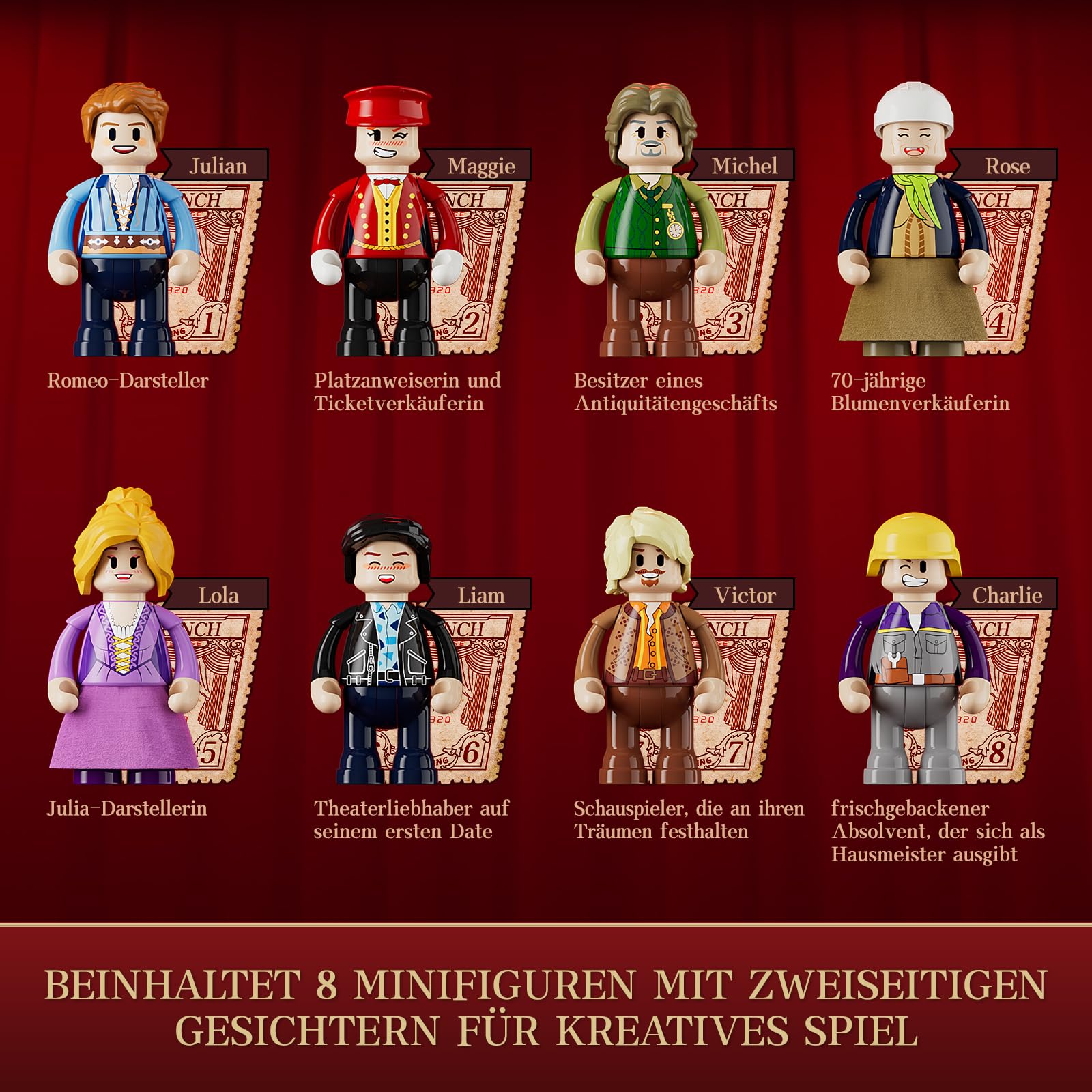 FUNWHOLE Balkon-Theater Beleuchtung Klemmbausteine Haus – mit Szene aus einem Klassischen Shakespeare-Stück, 2445 Pcs, Sammler-Set&Kreatives Stadt-Haus-Modell für Erwachsene & Jugendliche,F9056 3