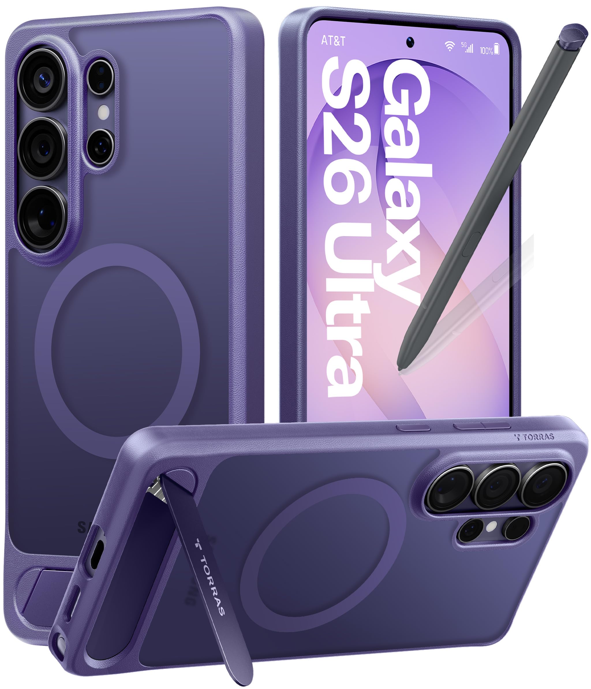 Photo 1 of TORRAS Strong Magnetic & Seamless Stand for Samsung Galaxy S26 Ultra Case, Fit for MagSafe, Mil-Grade Drop Protection, Kickstand for Samsung Galaxy S26 Ultra Case, Translucent Back/Purple Edge