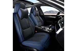 BWTJF Front Seat Covers, 2 Pieces Universal Seat Covers for Cars, Waterproof Leather Auto Seat Protectors with Head Pillow, Car Seat Cushions Fit for Most Sedans SUV Pick-up Truck, Black&Navy