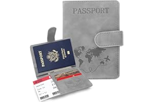 Sovirose Passport Holders, RFID Blocking Credit Card Holder, PU Leather Vaccine Card Holders for Travel with Magnetic Buckle, Travel Must Haves Cruise Ship Essentials for Men, Women (Grey)