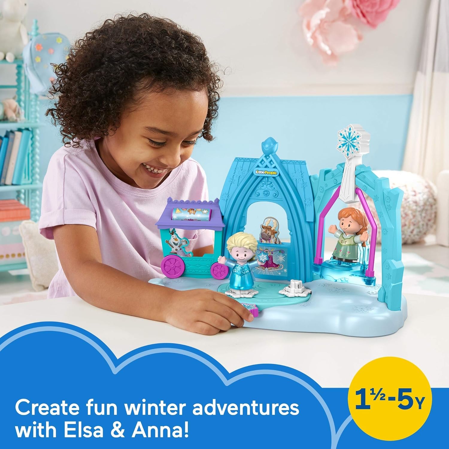 Fisher-Price Disney Frozen Arendelle Winter Wonderland by Little People, ice skating playset with Anna and Elsa figures for toddlers and preschool kids: Toys & Games