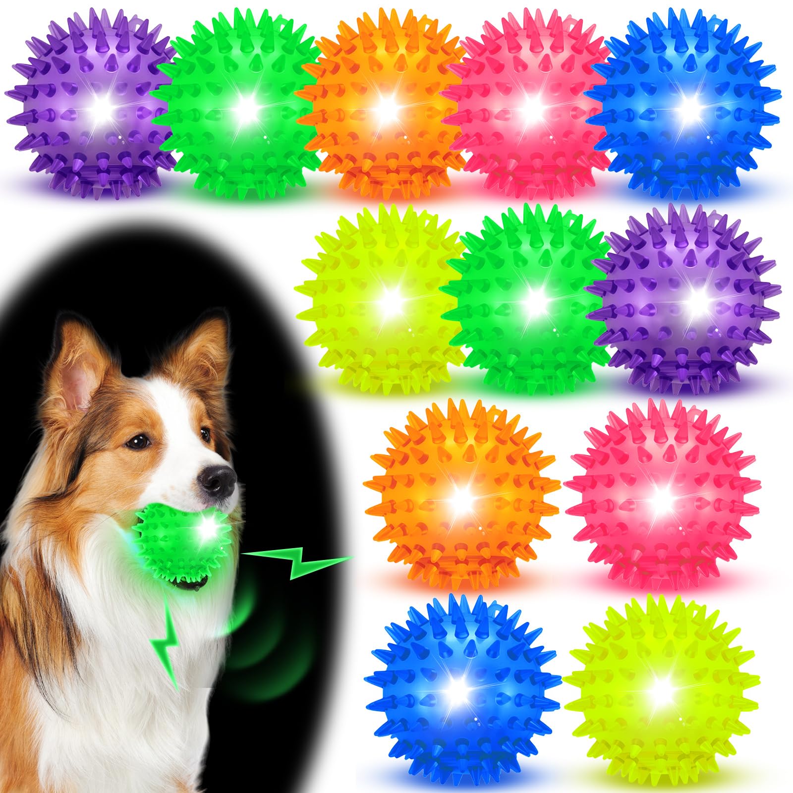Photo 1 of Suilung 12 Pcs 2.56" Light up Squeaky Dog Balls Large Dog Toys Ball Puppy Chew Toys for Small Medium Large Pet Clean Teeth Teething