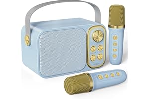 BESCOST Mini Karaoke Machine for Kids Adults, Portable Bluetooth Speaker with 2 Wireless Microphones, Kids Karaoke Machine for Girls Boys, Toys Birthday Gifts for 3-12+ Years Old Toddler (Blue)