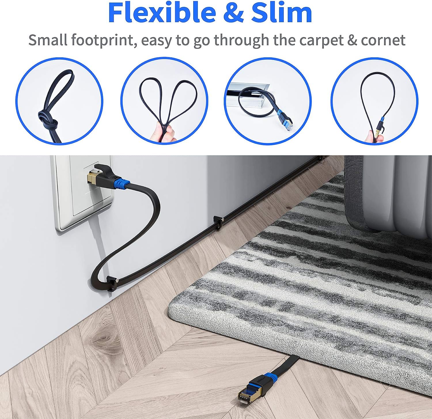 30m Cat 8 Flat Cable Zosion High Speed 2000MHz 40Gbps Gigabit
