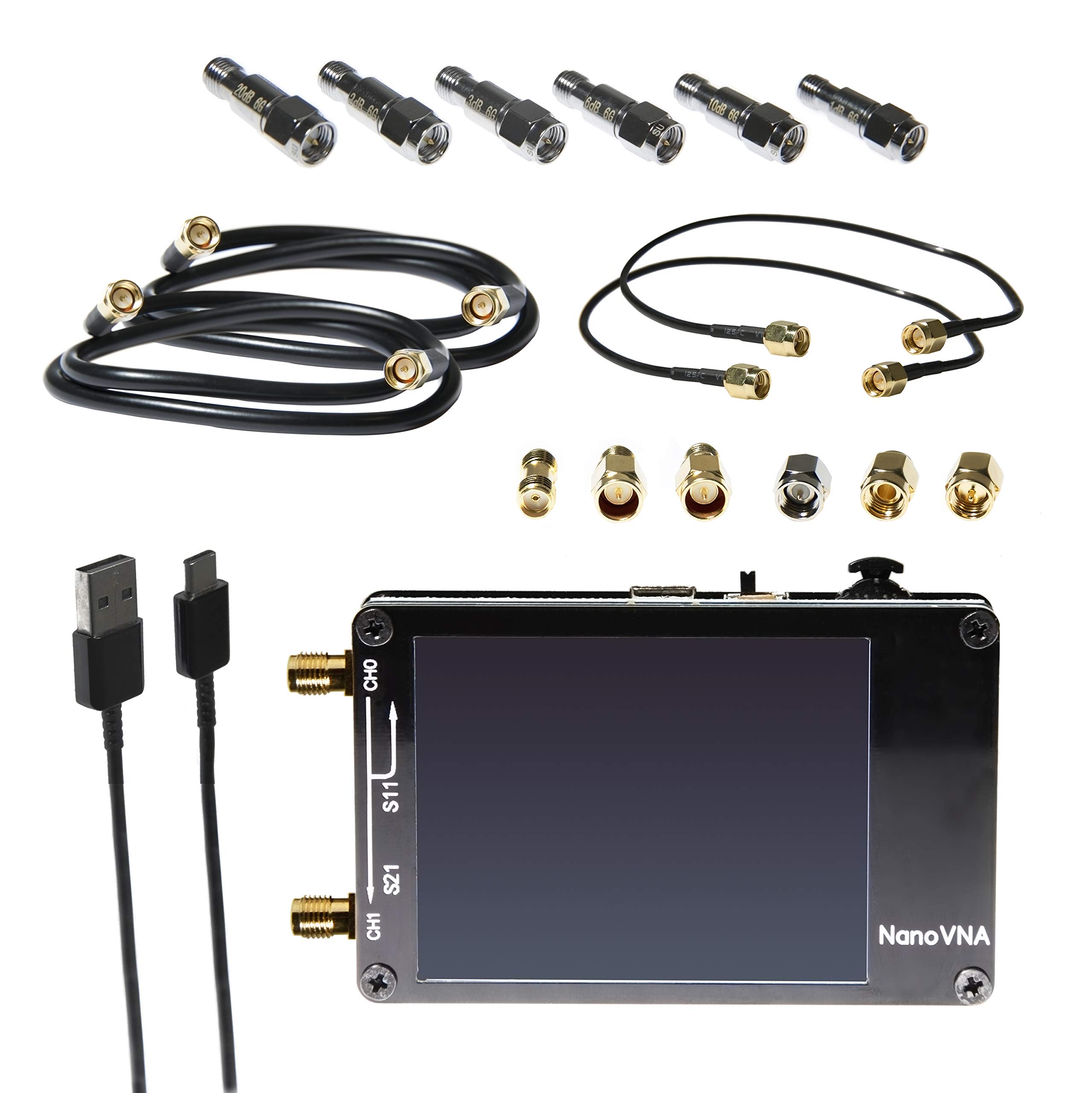 NanoVNA Bundle - Open Hardware Vector Network Analyzer Kit from Authorized Distributor. Includes 50kHz-900MHz+ Portable VNA with EMI Shielding, SOLT Calibration Kit, 6pc Attenuator Kit and Much More!