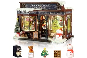 Foyucool Miniature Dollhouse Kits, Tiny House Kit and Light, Doll House Kits for Adults to Building, Unique Gift for Birthday Christmas Day, Christmas Wonderland