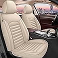 IKABEVEM Car Seat Covers Fit for Mitsubishi Eclipse Cross 2018-2024 Faux Full Set of Seat Cover Airbag Compatible Waterproof Seat Cushion(Beige)-2 Rows 5 Seats