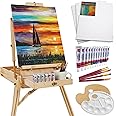 Best Choice Products French Easel, 32pc Beginners Kit Portable Wooden Folding Adjustable Sketch Box Artist Tripod for Painting, Drawing w/Acrylic Paints, Brushes, Canvases, Palettes - Natural