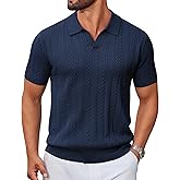 COOFANDY Men's Knitted V-Neck Polo Shirt Short Sleeve Textured Casual Summer Golf Shirts