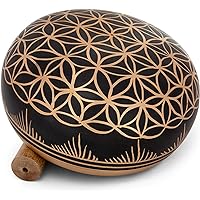 Meditative 6 inch Flower of Life Design Singing Bowl with Mallet and Cushion. Tibetan Sound Bowls for Energy Healing, Mindful
