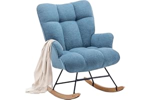 Zedachica Rocking Chair Nursery Glider Rocking Chais Teddy Rocking Accent Chair Nursery Rocker Nursing Rocking Chairs for Living Room Bedroom (Blue Teddy)