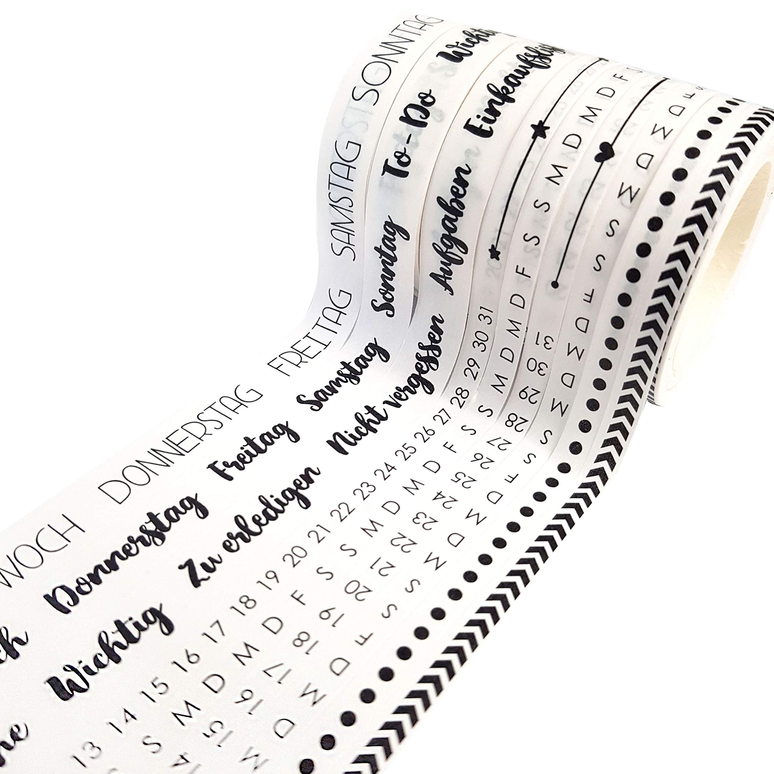 9 washi tapes for your bullet journal, hand lettering, weekly plan and days, easy to stick, to-do, tasks, shopping list, ideal for beginners and professionals