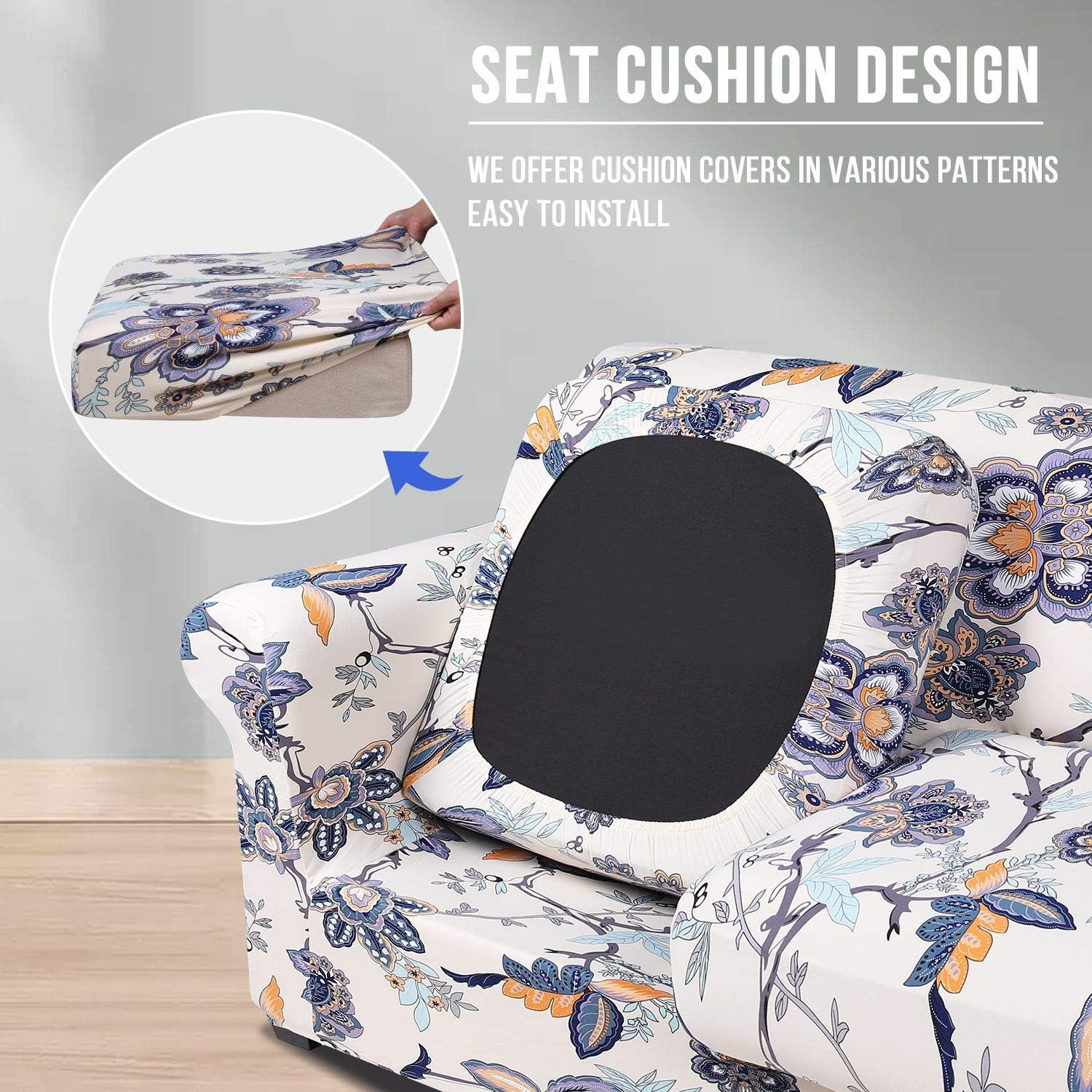 hyha Printed Couch Cover for 3 Cushion Couch - Floral Pattern Sofa Cover with Separate Cushion Cover, 4 Pieces Stretch Sofa Slipcover Washable Furniture Protector (Sofa, Vintage Flower): Home & Kitchen