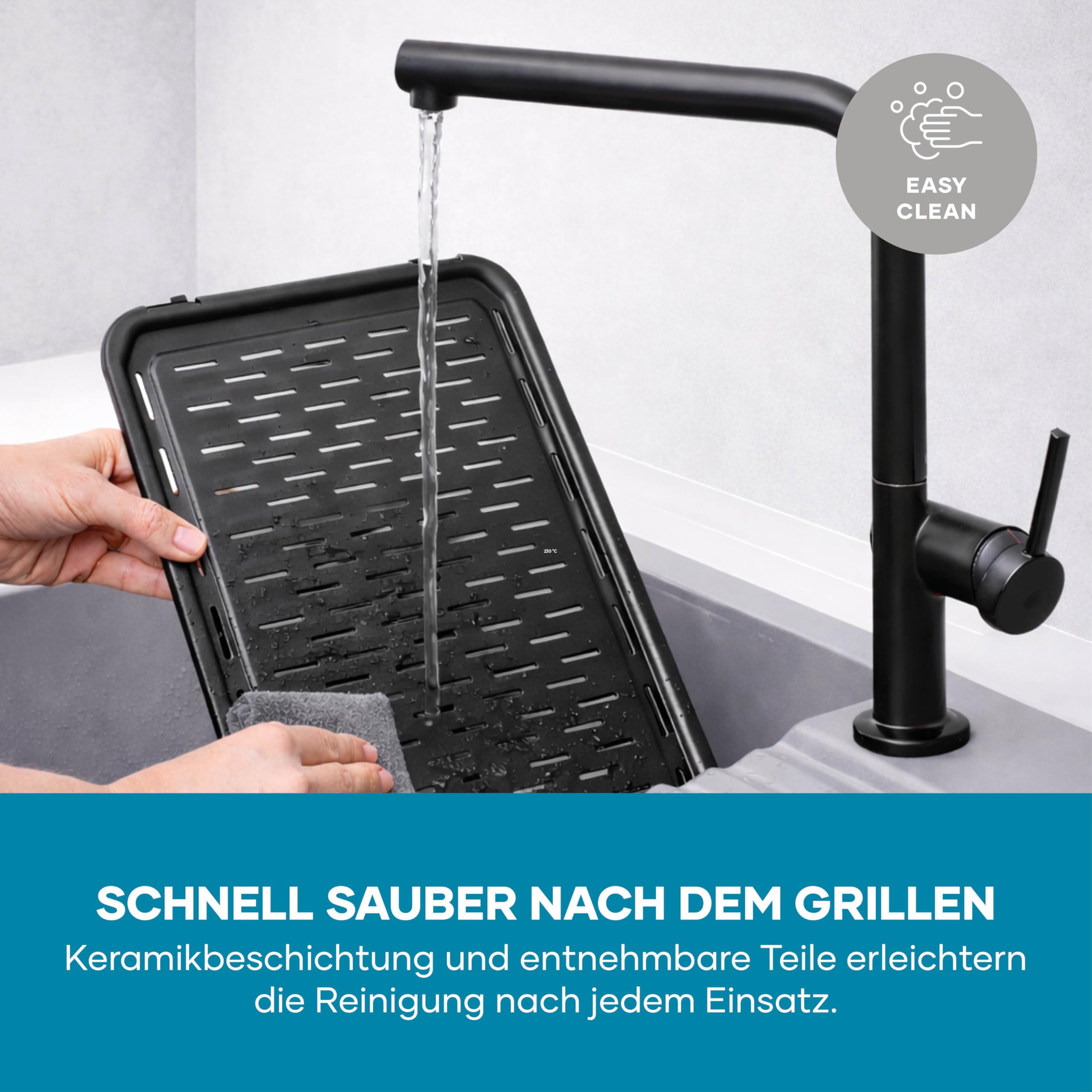 Tischgrill mit Standfuß, Standgrill & Tischgrill (Innen- & Außennutzung), Balkon & Küche, Temperaturen 40-220°C, schnelles Aufheizen, 39x23cm, leichte Reinigung, 2000W, schwarz, PG 8596