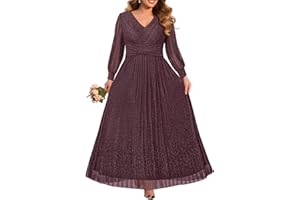 Pinup Fashion Women Plus Size Formal Dresses - Evening Gowns Long Sleeve Wedding Guest Glitter Prom Long Dress
