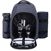 Apollo Walker Picnic Backpack Bag for 2 Person with Cooler Compartment, Detachable Bottle/Wine Holder, Fleece Blanket, Plates and Cutlery Set (2 Person, Navy)