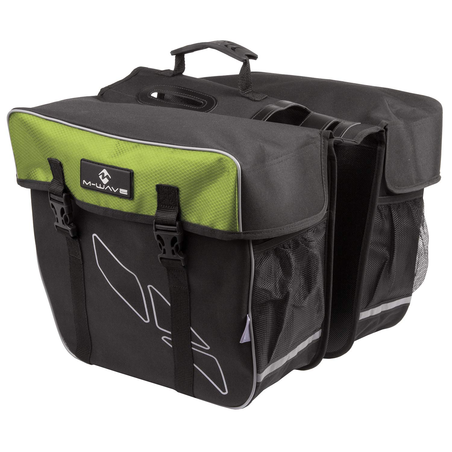 M-Wave Amsterdam Double Bicycle Carrier Bag - Black/Green, 30 litres